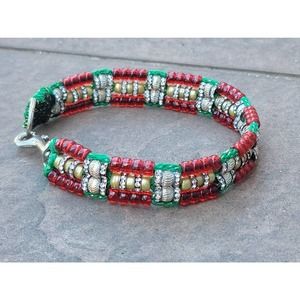 Festive Beaded Dog Collar - Red, Green, Gold